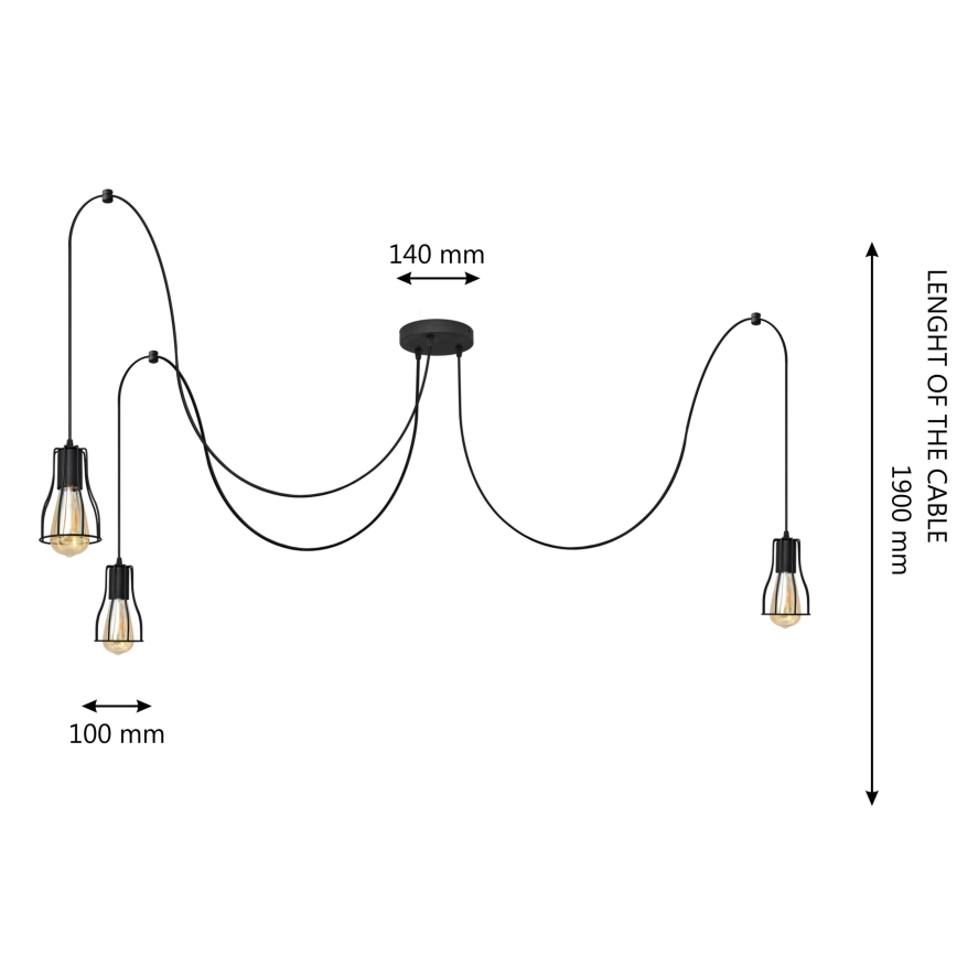 Hanglamp aan een koord TUBE 3xE27/15W/230V spin zwart