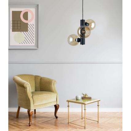 Hanglamp aan een koord TUBE 3xE27/60W/230V zwart/gerookt beige