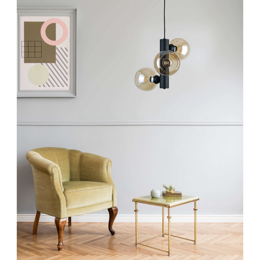 Hanglamp aan een koord TUBE 3xE27/60W/230V zwart/gerookt beige