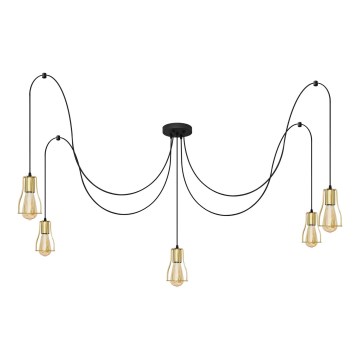 Hanglamp aan een koord TUBE 5xE27/15W/230V spin zwart/goud