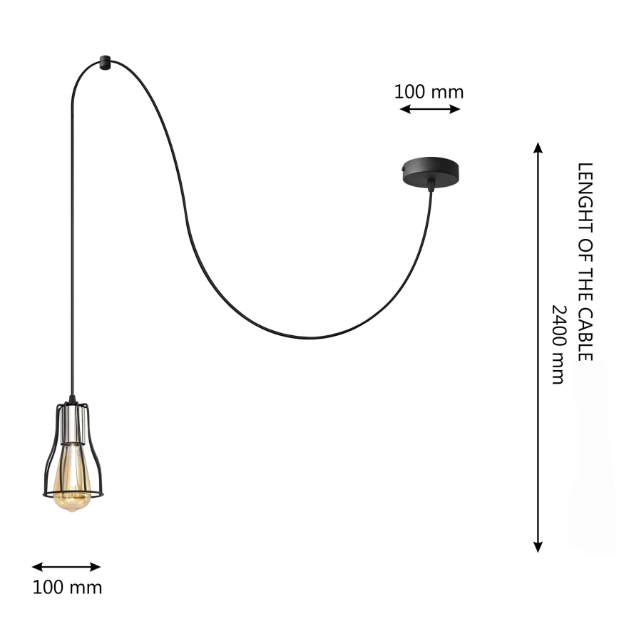 Hanglamp aan een koord TUBE LONG 1xE27/15W/230V zwart/glanzend chroom