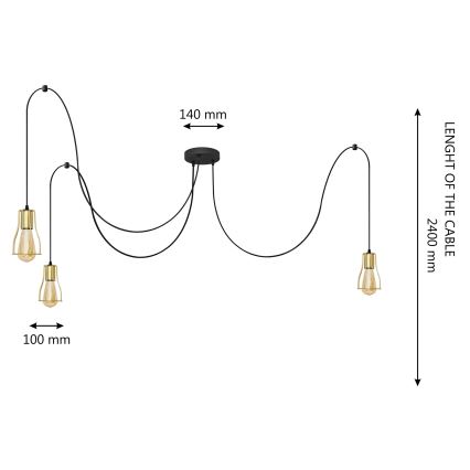 Hanglamp aan een koord TUBE LONG 3xE27/10W/230V zwart/goud