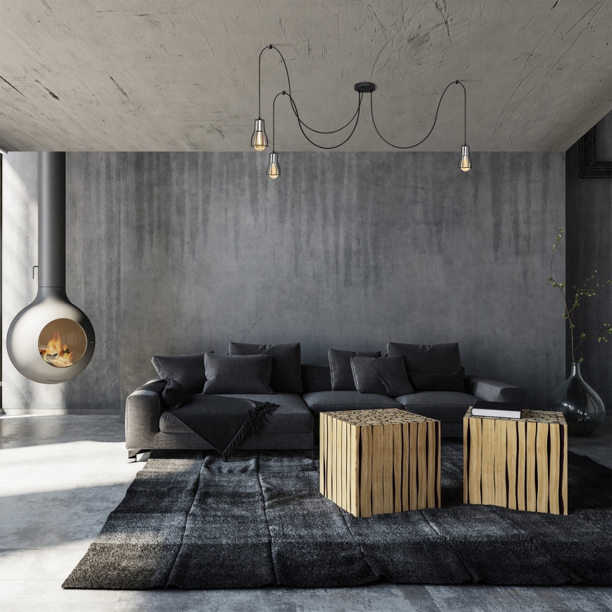 Hanglamp aan een koord TUBE LONG 3xE27/15W/230V zwart/glanzend chroom