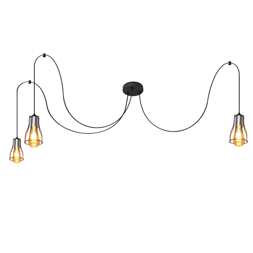 Hanglamp aan een koord TUBE LONG 3xE27/15W/230V zwart/glanzend chroom