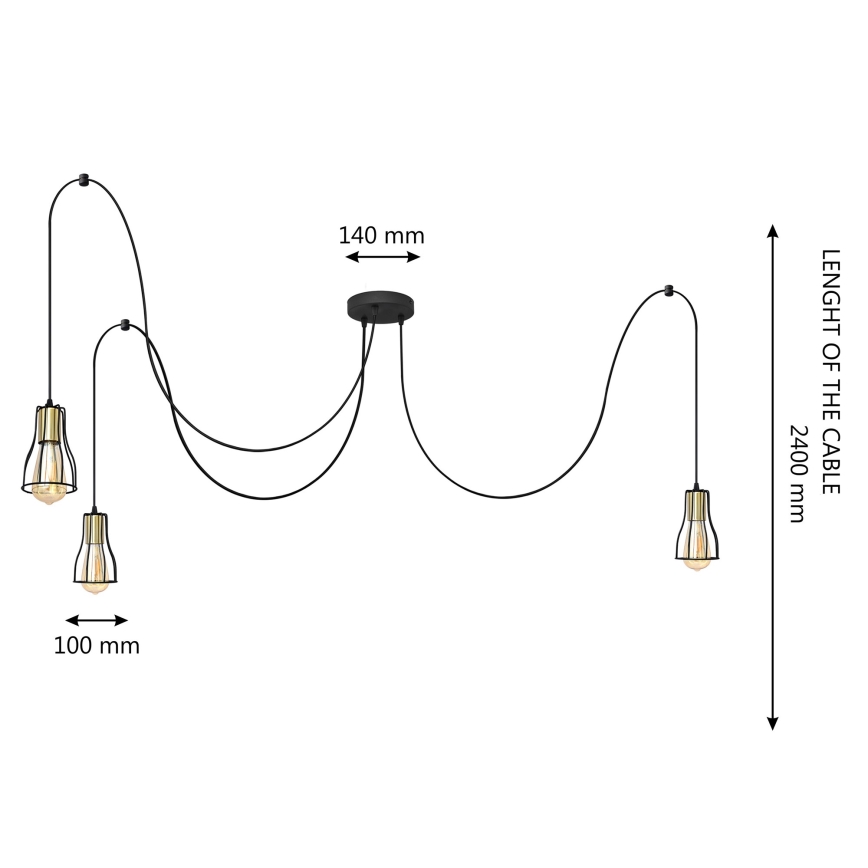 Hanglamp aan een koord TUBE LONG 3xE27/15W/230V zwart/goud