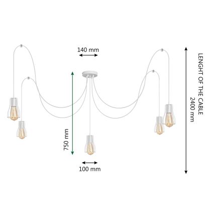 Hanglamp aan een koord TUBE LONG 5xE27/10W/230V wit