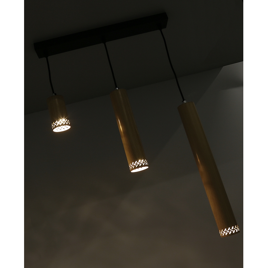 Hanglamp aan een koord TUBO 3xGU10/25W/230V hout