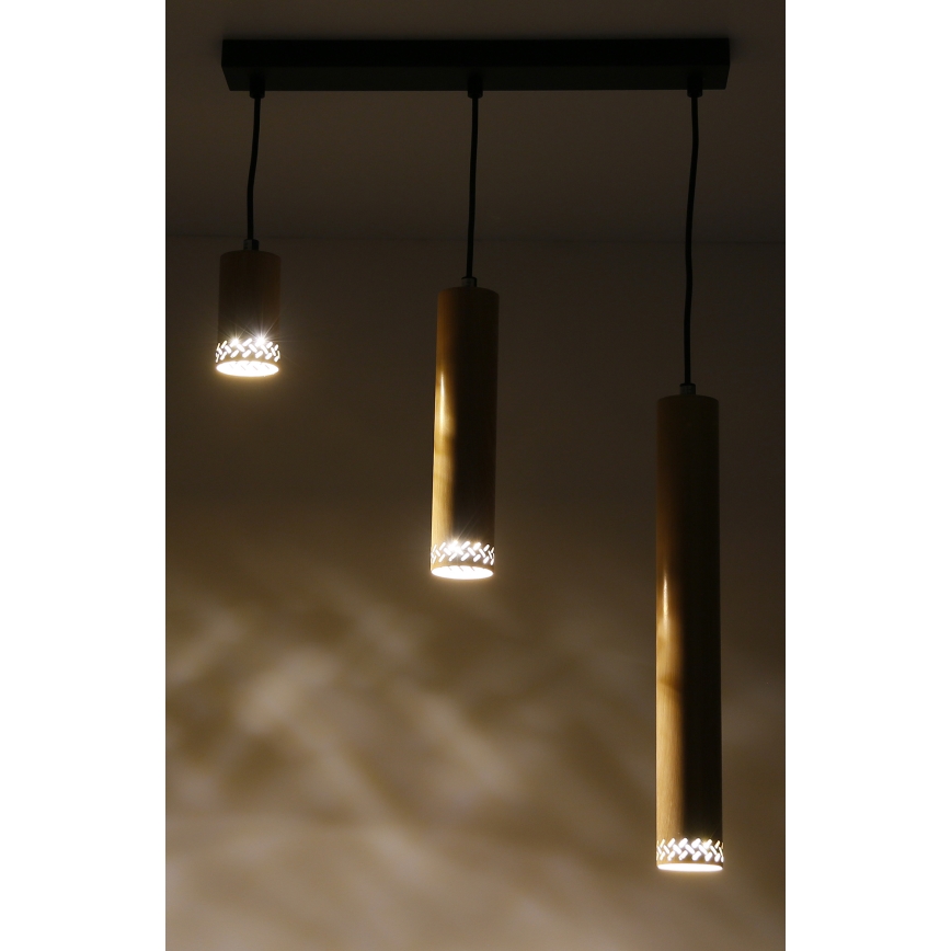 Hanglamp aan een koord TUBO 3xGU10/25W/230V hout