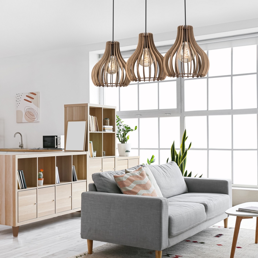 Hanglamp aan een koord TUCCI 3xE27/15W/230V eiken/zwart