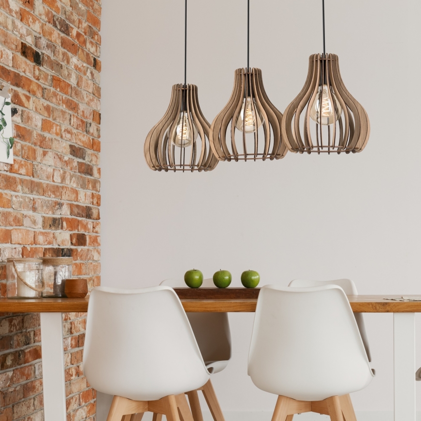 Hanglamp aan een koord TUCCI 3xE27/15W/230V eiken/zwart
