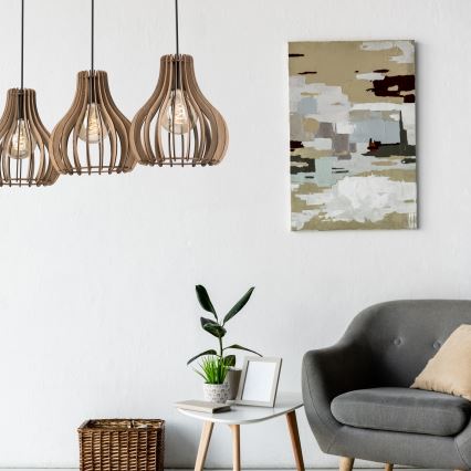 Hanglamp aan een koord TUCCI 3xE27/15W/230V eiken/zwart