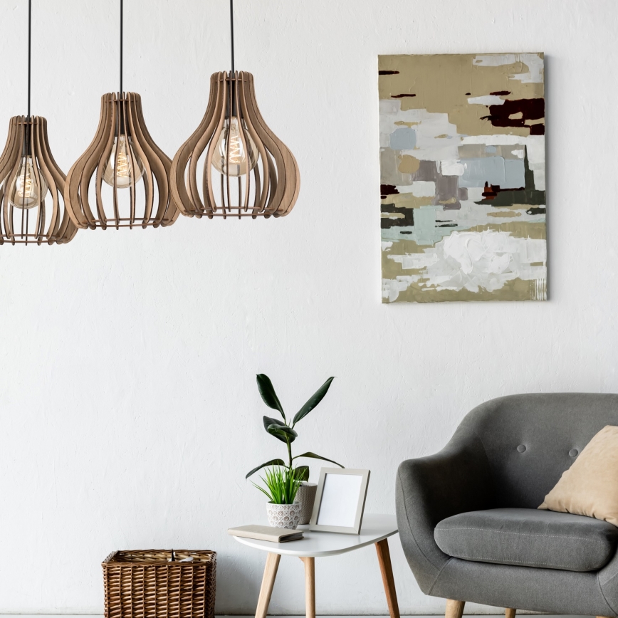 Hanglamp aan een koord TUCCI 3xE27/15W/230V eiken/zwart