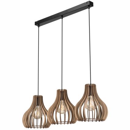 Hanglamp aan een koord TUCCI 3xE27/15W/230V eiken/zwart