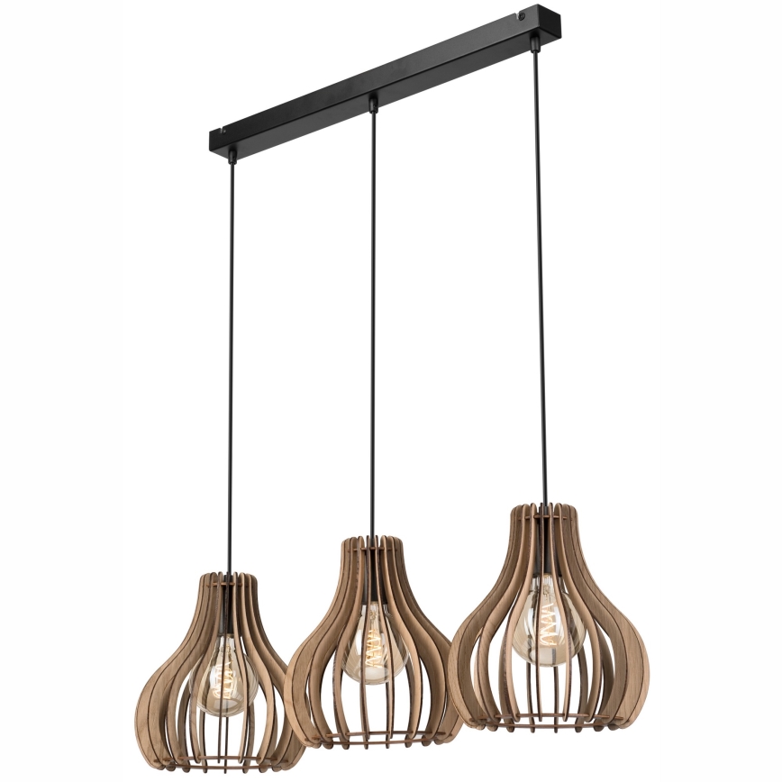 Hanglamp aan een koord TUCCI 3xE27/15W/230V eiken/zwart