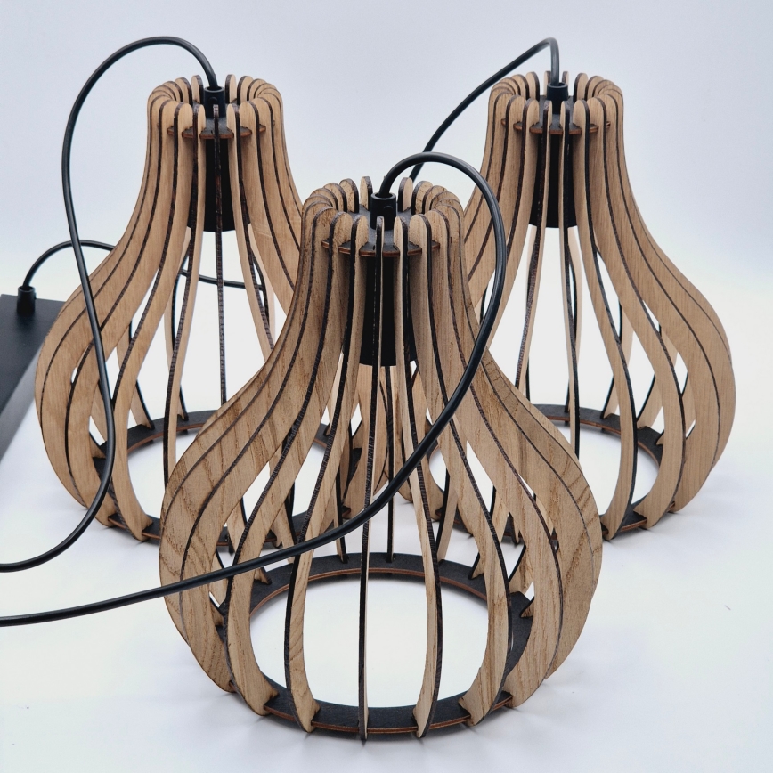 Hanglamp aan een koord TUCCI 3xE27/15W/230V eiken/zwart