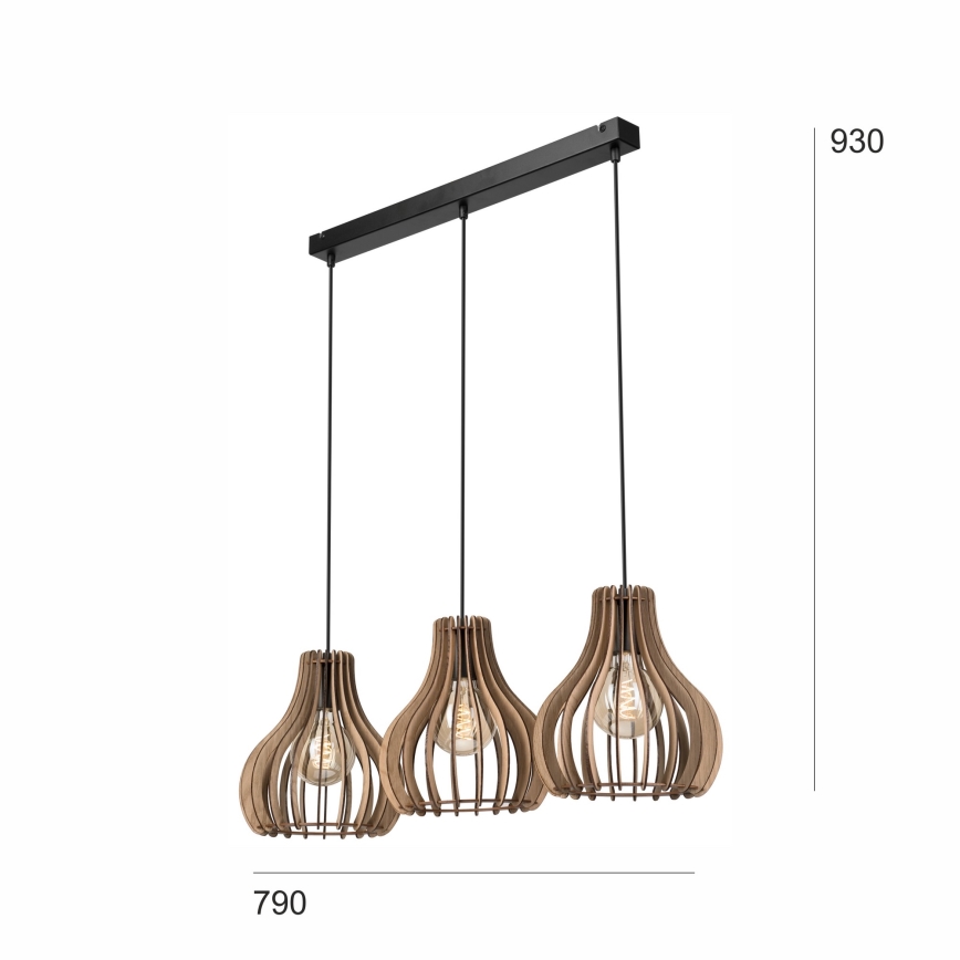 Hanglamp aan een koord TUCCI 3xE27/15W/230V eiken/zwart
