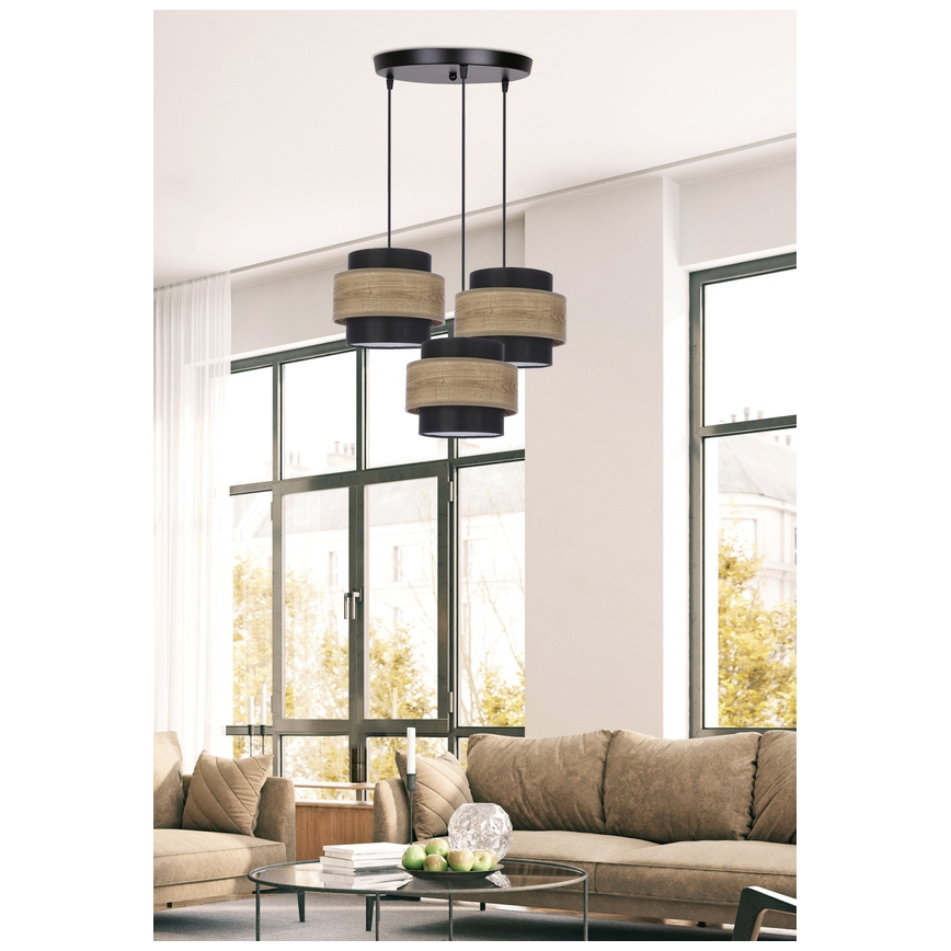 Hanglamp aan een koord TWIN 3xE27/40W/230V bruin/zwart