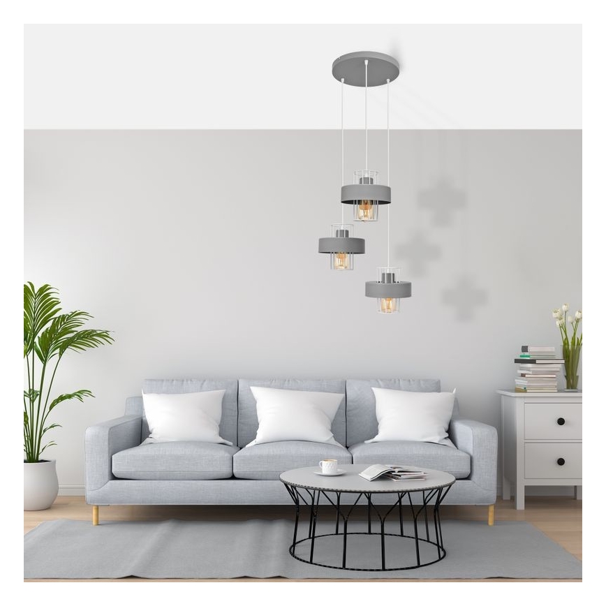 Hanglamp aan een koord VOLTA 3xE27/15W/230V diameter 42 cm grijs