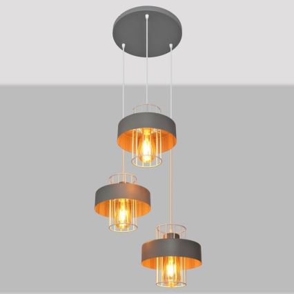 Hanglamp aan een koord VOLTA 3xE27/15W/230V diameter 42 cm grijs