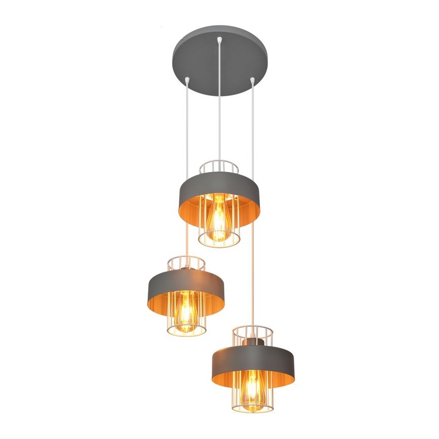 Hanglamp aan een koord VOLTA 3xE27/15W/230V diameter 42 cm grijs