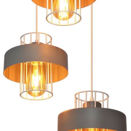 Hanglamp aan een koord VOLTA 3xE27/15W/230V diameter 42 cm grijs