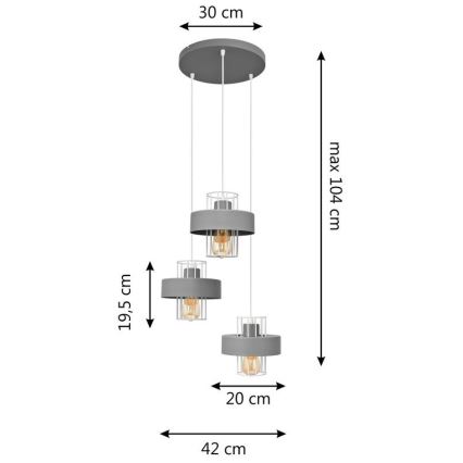 Hanglamp aan een koord VOLTA 3xE27/15W/230V diameter 42 cm grijs