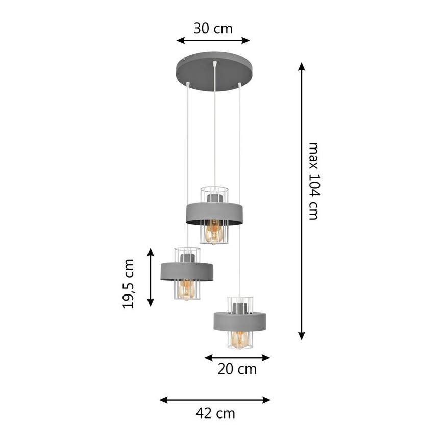 Hanglamp aan een koord VOLTA 3xE27/15W/230V diameter 42 cm grijs