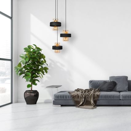 Hanglamp aan een koord VOLTA 3xE27/15W/230V zwart/goud