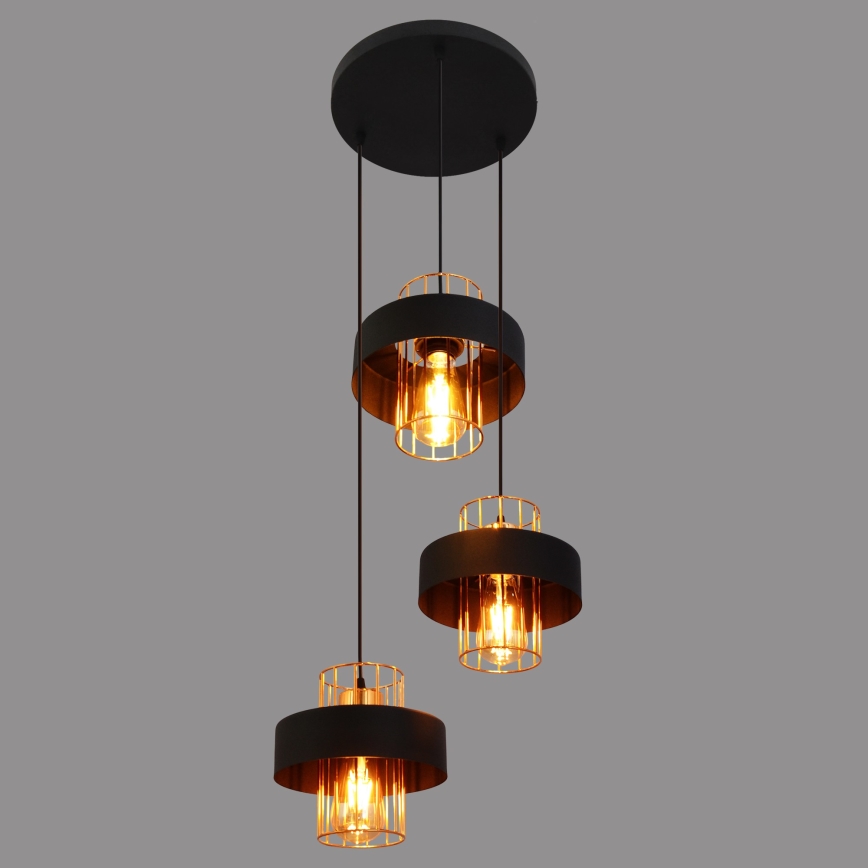 Hanglamp aan een koord VOLTA 3xE27/15W/230V zwart/goud