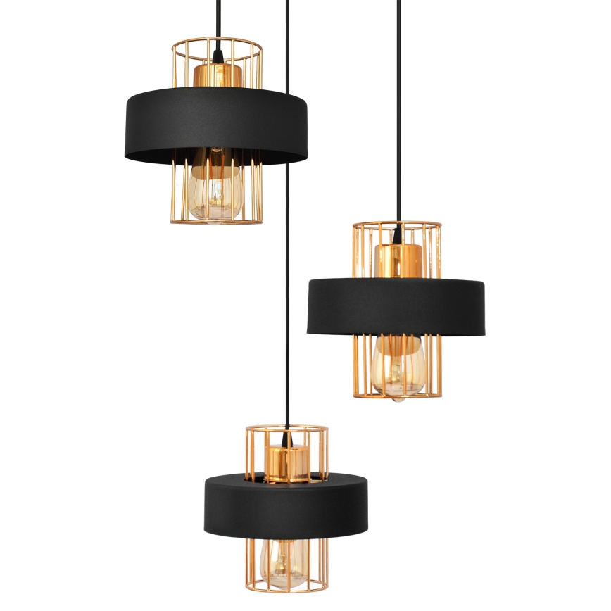 Hanglamp aan een koord VOLTA 3xE27/15W/230V zwart/goud