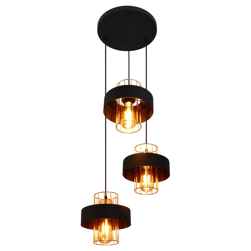 Hanglamp aan een koord VOLTA 3xE27/15W/230V zwart/goud