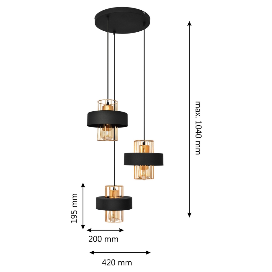 Hanglamp aan een koord VOLTA 3xE27/15W/230V zwart/goud