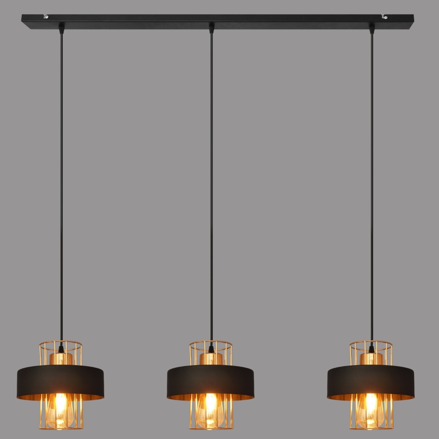Hanglamp aan een koord VOLTA 3xE27/15W/230V zwart/gouden