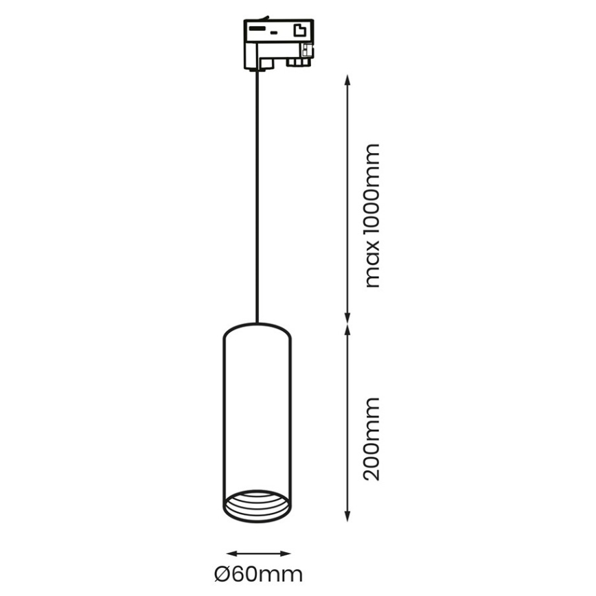 Hanglamp aan een koord voor een 3-fase Rail Systeem PIPE 1xGU10/25W/230V wit