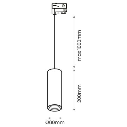 Hanglamp aan een koord voor een 3-fase Rail Systeem PIPE 1xGU10/25W/230V zwart