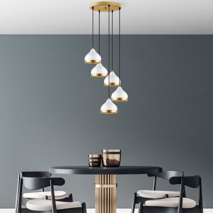 Hanglamp aan een koord YILDO 5xE27/40W/230V wit/goud
