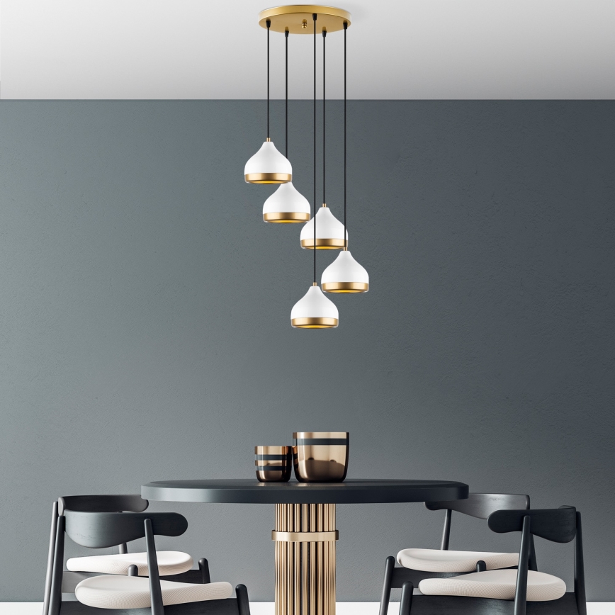 Hanglamp aan een koord YILDO 5xE27/40W/230V wit/goud
