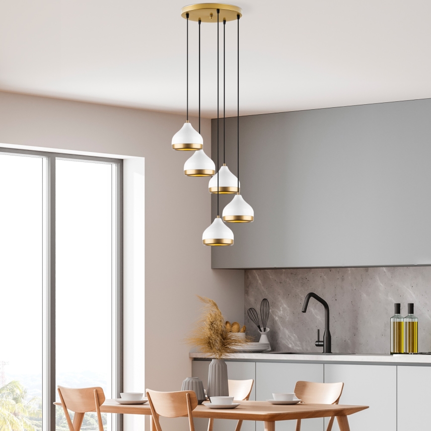 Hanglamp aan een koord YILDO 5xE27/40W/230V wit/goud