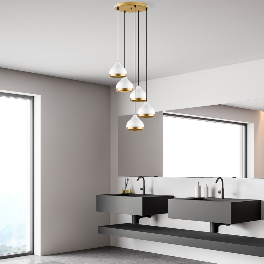 Hanglamp aan een koord YILDO 5xE27/40W/230V wit/goud