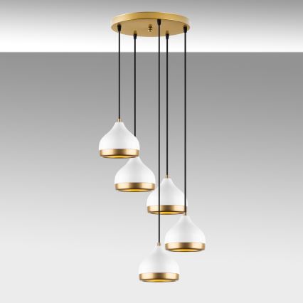 Hanglamp aan een koord YILDO 5xE27/40W/230V wit/goud