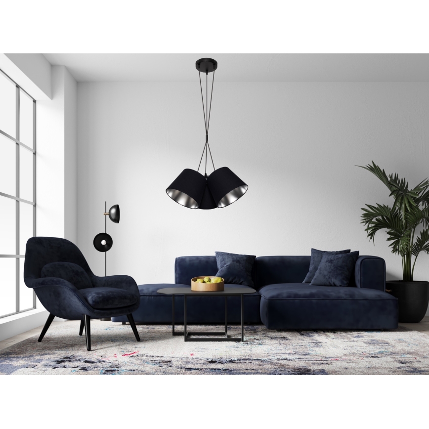 Hanglamp aan een koord ZOMA 3xE27/60W/260V zwart/glanzend chroom