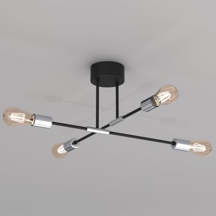 Hanglamp aan een paal FLAME 4xE27/60W/230V zwart/glanzend chroom