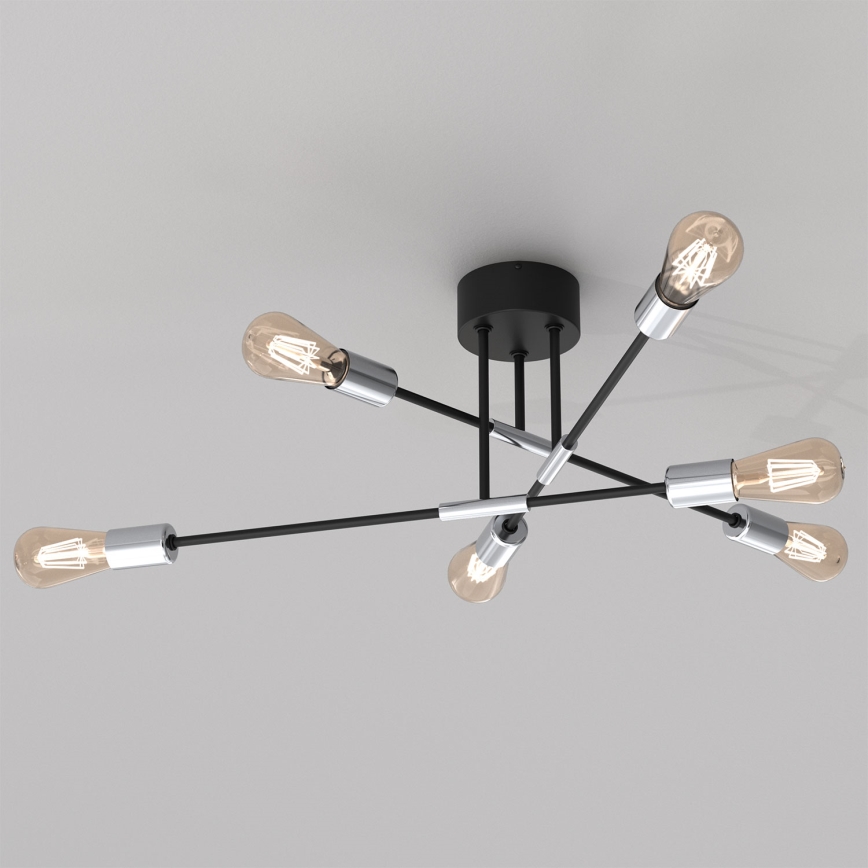 Hanglamp aan een paal FLAME 6xE27/60W/230V zwart/glanzend chroom