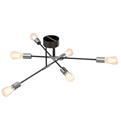 Hanglamp aan een paal FLAME 6xE27/60W/230V zwart/glanzend chroom