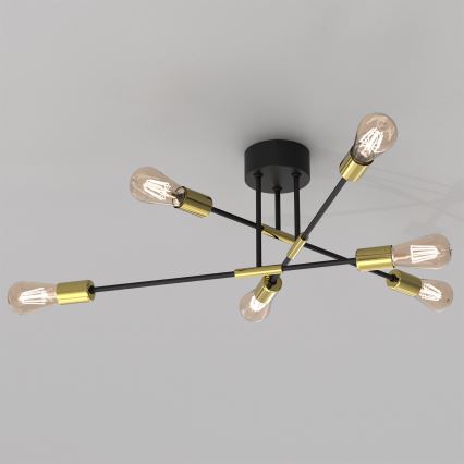 Hanglamp aan een paal FLAME 6xE27/60W/230V zwart/goud