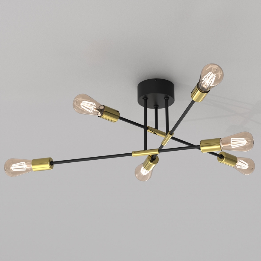 Hanglamp aan een paal FLAME 6xE27/60W/230V zwart/goud