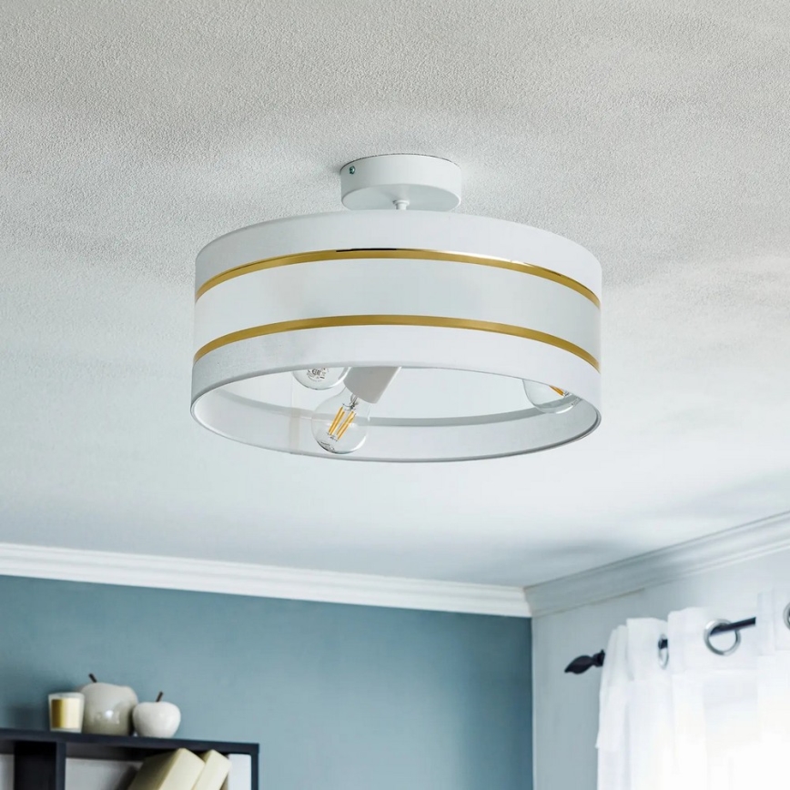 Hanglamp aan een paal HELEN 3xE27/15W/230V wit/goud