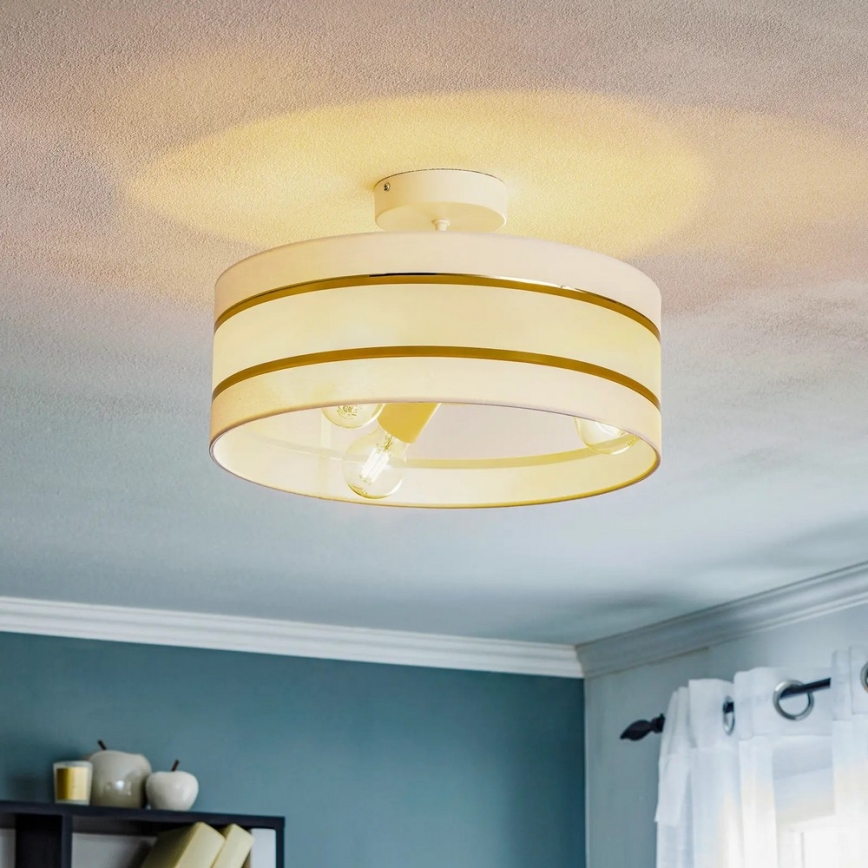 Hanglamp aan een paal HELEN 3xE27/15W/230V wit/goud