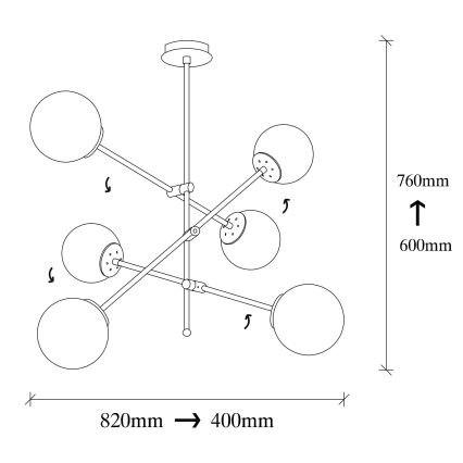 Hanglamp aan een paal MARTI 6xE27/100W/230V