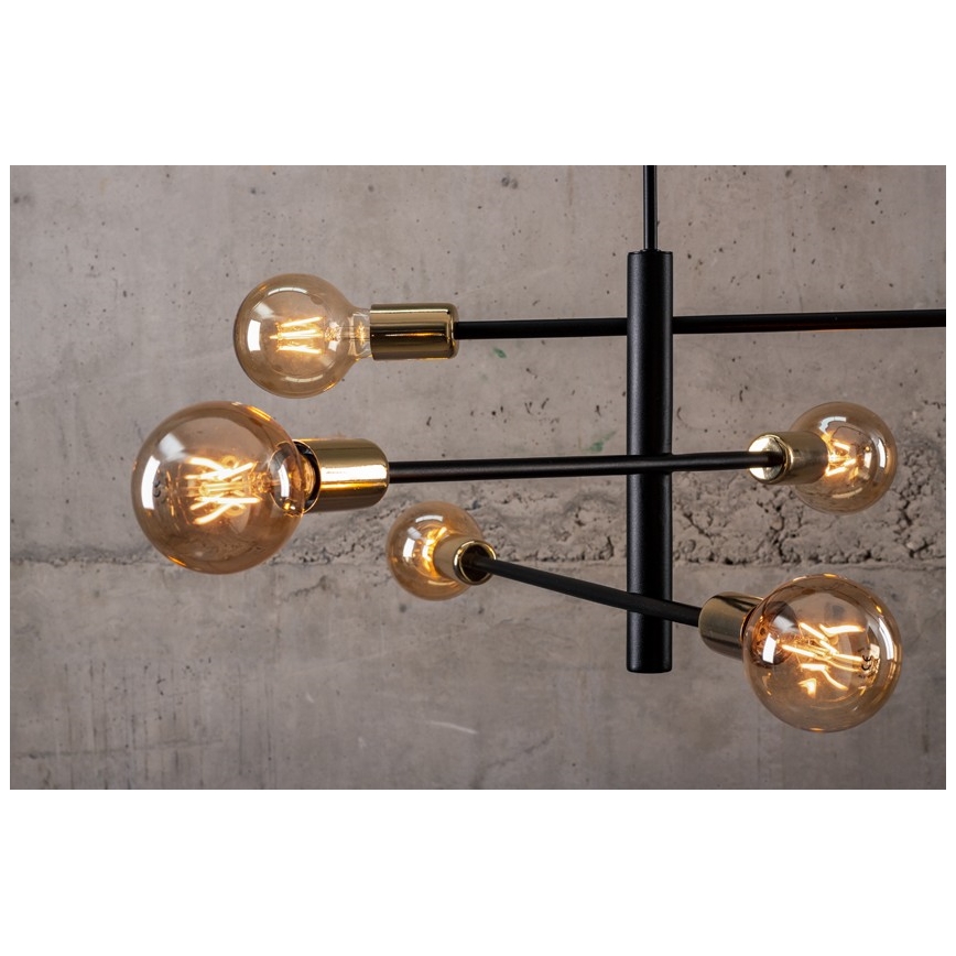 Hanglamp aan een paal ONYX 6xE27/60W/230V zwart/goud
